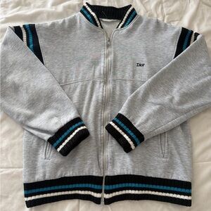 Christian Dior Zip-Up Jacket in Gray with Black and Blue Stripes